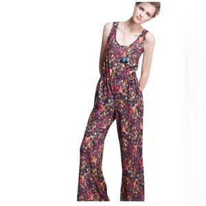 Anthropologie Mia Christopher black colorful art jumpsuit